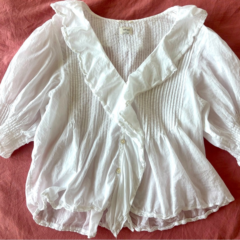 Aritzia Wilfred La Bohème White Flowy Puff-Sleeve Blouse size Small